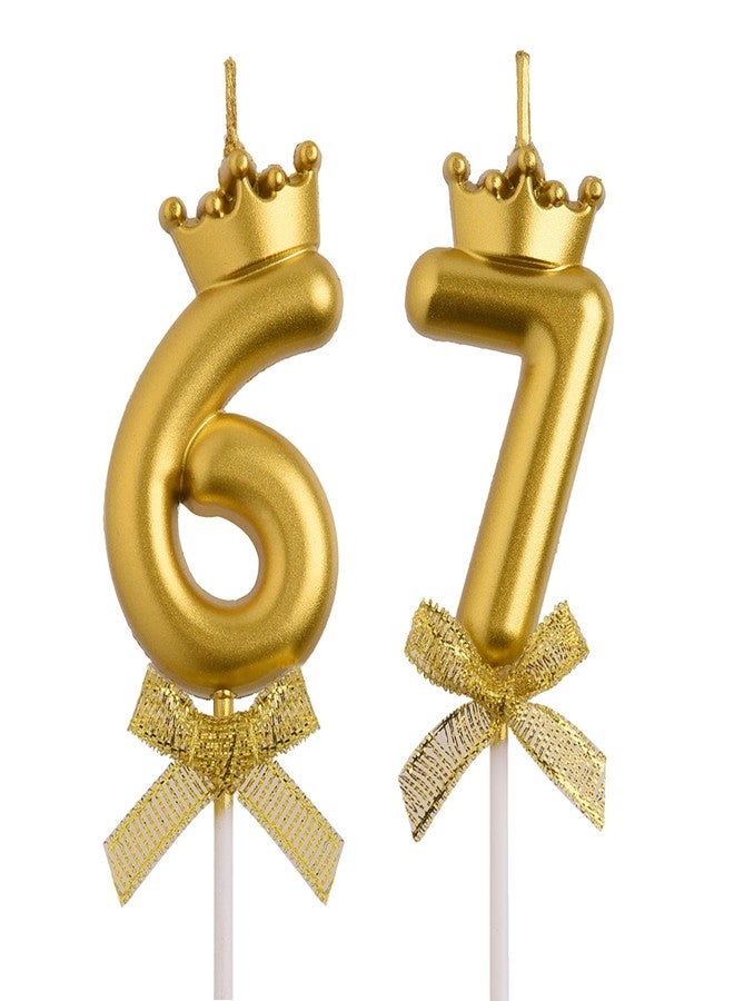 AOOLADA 67th 76th Birthday Candles, Gold 76 67 Year Old Cake Topper Number Birthday Candles, Birthday Party Decorations Gifts for Women Men - Image 1